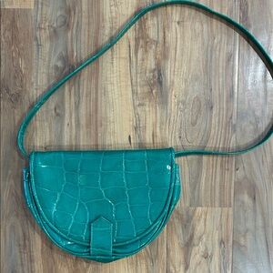Vintage Emerald Green Croc Embossed Half Moon Shoulder Bag Y2K Chic